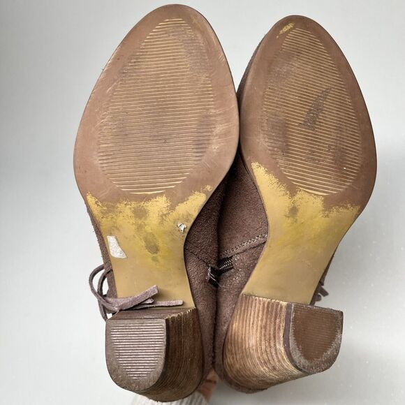 Steve Madden Ohio Brown Suede Boots Women 7.5 Zip Leather Fringe Ankle Booties - Picture 8 of 11